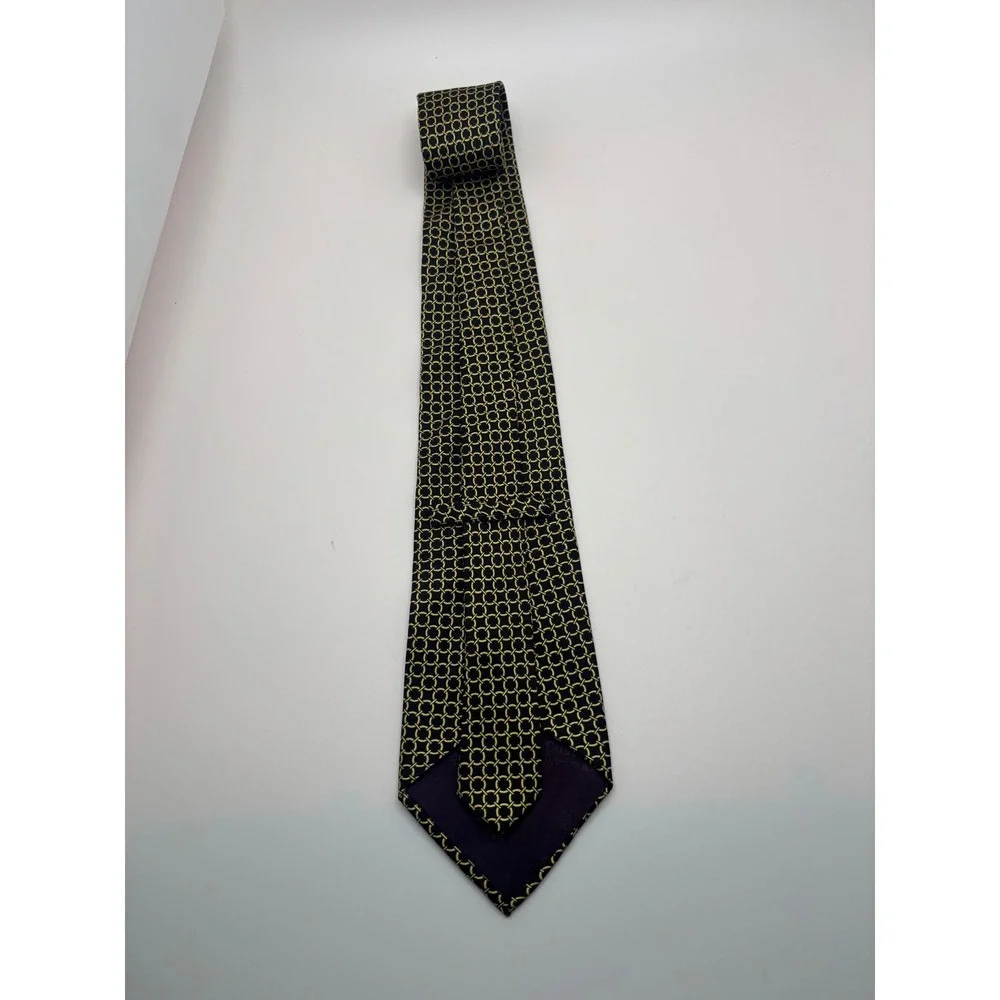 Custom Shop Mens Silk Necktie Black Gold Geometric Rings Purple Liner Tie